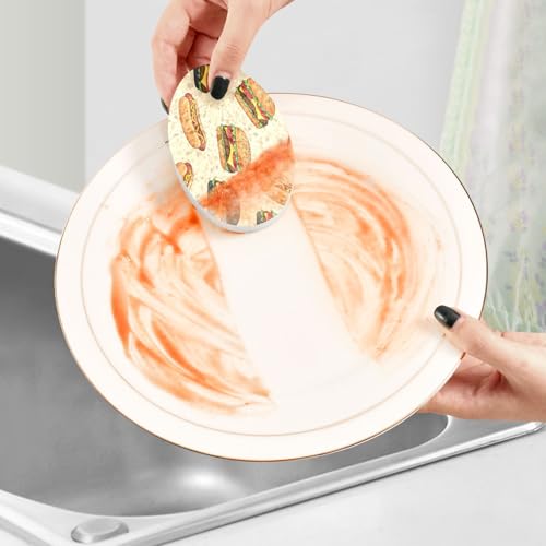 Black Burger Hotdog Dish Scrub Sponges Kitchen Non Scratch Reusable Compressed Cellulose Sponge Hanging for Household Cleaning Washing Dishes Pots and Pans 3 Pack - color: Pattern17