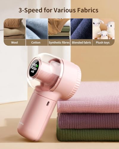 Fabric Shaver, 𝟮 𝗶𝗻 𝟭 Rechargeable Lint Remover with Brush, Large Sweater Shaver with Digital Display, 3 Speeds Lint Shaver, 6-Leaf Blades Lint Remover for Clothes, Sofa, Bedding, Pink - color: Pink