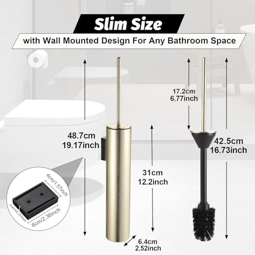 BGL Toilet Brush and Holder Set Brushed Gold Wall Mounted for Bathroom Round Design - color: Brushed Gold-wall Mount