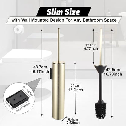 BGL Toilet Brush and Holder Set Brushed Gold Wall Mounted for Bathroom Round Design - color: Brushed Gold-wall Mount