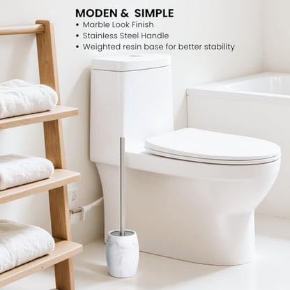 Clasin Home Toilet Bowl Brush and Holder with Stainless Steel Long Handle, Toilet Scrubber Brush with Durable Base, 360° Deep Cleaning Bristles for Bathroom, Compact Set for Small Space (White) - color: White