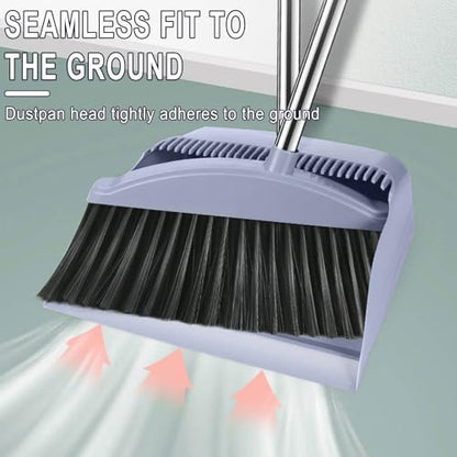 Broom with Dustpan Combo Set, 45° Angled Broom with Long Handle, Dust Pan Brooms for Sweeping Indoor, Cleaning Supplies for Home Office Kitchen Lobby Floor Indoor&Outdoor, 32.3in, Gray
