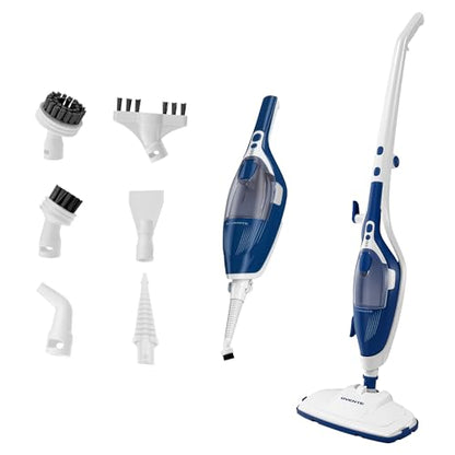 OVENTE 10-in-1 Steam Mop with Detachable Handheld Steamer, Foldable Handle and 400ml Removable Water Tank, MultiPurpose Home Cleaner for Tile Grout, Hardwood Floors, Carpet and Furniture, Blue ST505BL