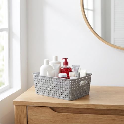 Plastic Storage Baskets - 6 Pack, Slightly Gray | 10.04"L x 7.48"W x 3.95"H, Durable, Easy to Use, Flexible, Multi-Purpose, Ideal for Closets, Cabinets, Shelves, Countertops - size: Small (10.04"L x 7.48"W x 3.95"H)