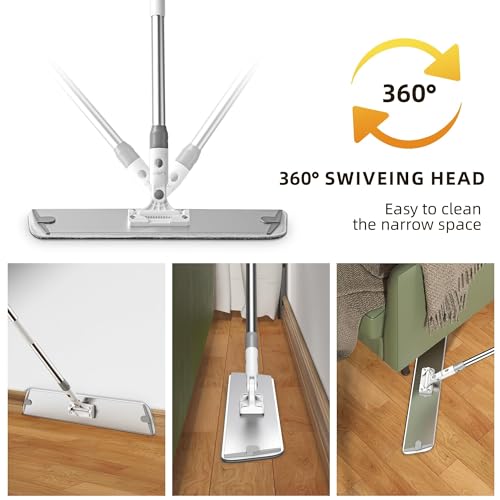 Flat Microfiber Mop for Floor Cleaning, 23.6 Inch Extra-Wide Aluminum Base Mop with Adjustable Handle, 360° Swivel Dry & Wet Mop with 4 Washable Reusable Pads – LJGG - size: 23.6 INCH