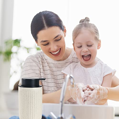BosilunLife Foam Hand Soap Dispenser - Ceramic Foaming Soap Dispenser for Bathroom 12oz Refillable Liquid Lotion Soap Dispenser with Rust-Proof Foaming Pump for Countertop - color: Beige Foam Pump