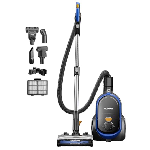 Eureka Bagless Canister Vacuum with Washable HEPA Filter, 16KPA Suction for Carpets/Hard Floors, Compact Design with 3 Cleaning Tools, 2-Motor Household Vacuum, Lightweight and Easy Maneuverable - color: Indigo Blue