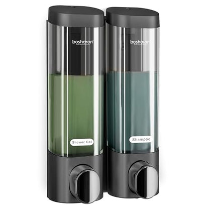 2 in 1 Shower Soap Dispenser, 2×300 ml Chamber Shampoo and Conditioner Dispenser Shampoo Dispenser for Shower Wall Mounted Shower Pump Soap Dispenser for Bathroom Kitchen (2 Chamber+Black) - color: 2 Chamber+black