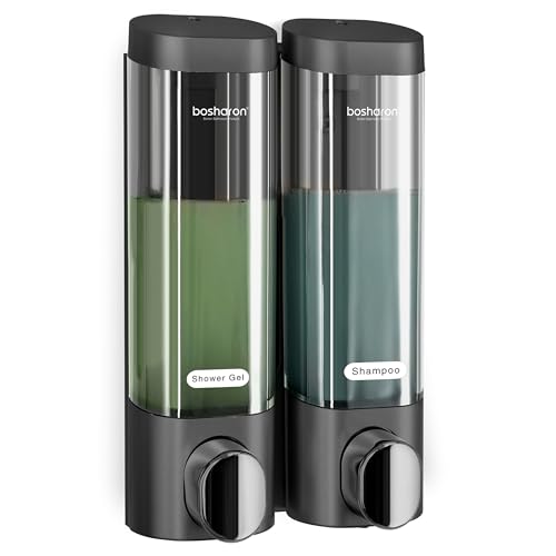 2 in 1 Shower Soap Dispenser, 2×300 ml Chamber Shampoo and Conditioner Dispenser Shampoo Dispenser for Shower Wall Mounted Shower Pump Soap Dispenser for Bathroom Kitchen (2 Chamber+Black) - color: 2 Chamber+black