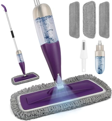 Microfiber Spray Mop for Floor Cleaning with Washable Pads,Dry Wet Use | 27 oz Refillable Bottle,3 Reusable Mop Pads,Mops with Sprayer for Hardwood Laminate Vinyl Tile Cleaning - color: Purple