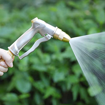 FANHAO Garden Hose Nozzle with Brass Tip, 100% Heavy Duty Metal Spray Nozzle High Pressure Water Nozzle with Adjustable Spray Patterns for Watering Plants, Washing Cars and Showering Pets - color: Silver