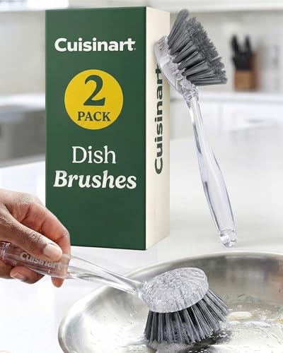 Cuisinart Dish Brush with Handle 2 Pack – Kitchen Scrub Brush for Dishes, Pots & Pans, Non-Scratch Dish Scrubber, Firm Bristles for Sink & Cookware, Comfortable Grip for Everyday Cleaning - color: Round- Dark Gray