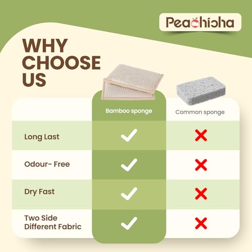 Bamboo Sponges for Dish Washing Reusable Dish Sponge Multi Use Kitchen Sponges Non-Scratch Reusable Cleaning Pads for Dishes, Pots and Pans, Pack of 5 - color: Brown,5 Pack