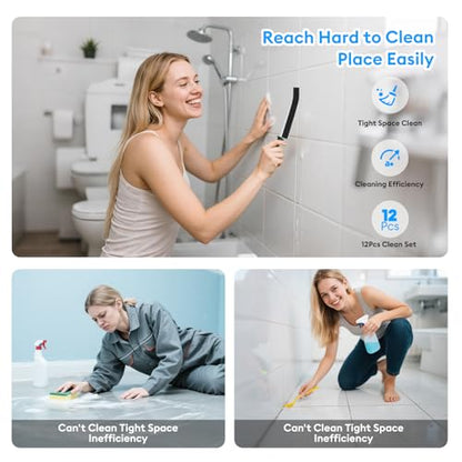 Crevice Cleaning Brush, Thin Hard Bristle Crevice Cleaning Tool Supplies for Tight Place, 11Pcs Small Household Use Cleaning Set for Kitchen, Gout, Gap, Corner, Window Track, Cup, Teapot, Bottle