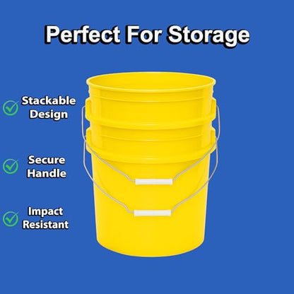 MKS Plastics 5-Gallon Bucket with Airtight Lid – Made in USA, Food Grade BPA Free Plastic, Heavy Duty Multi-Use, Metal Handle with Grip, Stackable Storage – Yellow, 3 Pack - color: Yellow, size: 3