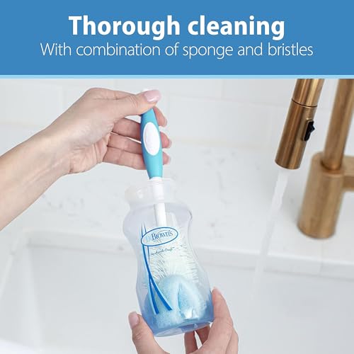 Dr. Brown's Reusable Sponge Baby Bottle Cleaning Brush Set with Suction Cup Stand,Scrubber and Nipple Cleaner,Blue,(Pack of 18) - color: Blue Bottle Brush, size: 18-Pack