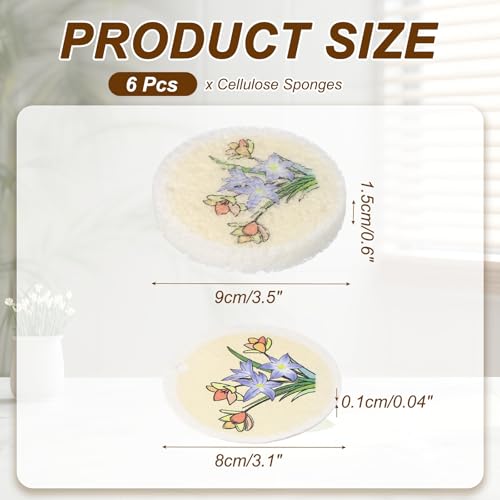 uxcell 6Pcs Cellulose Sponges, Round Kitchen Clean Sponges Non-Scratch Compressed Dish Scrubber with Floral Pattern for Kitchen Household Cookware Bathroom Cleaning & DIY, Light Yellow - color: Light Yellow