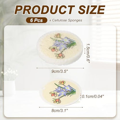 uxcell 6Pcs Cellulose Sponges, Round Kitchen Clean Sponges Non-Scratch Compressed Dish Scrubber with Floral Pattern for Kitchen Household Cookware Bathroom Cleaning & DIY, Light Yellow - color: Light Yellow