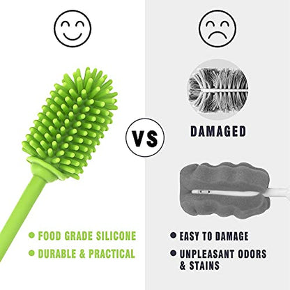 Silicone Bottle Cleaning Brush with Long Handle, 12.5" Water Bottle Cleaner for Baby Bottles, Hydro Flask, Sports Bottle, Vase, Glassware, Perfect for Smaller Diameter Bottle Openings (One Pack) - color: Green