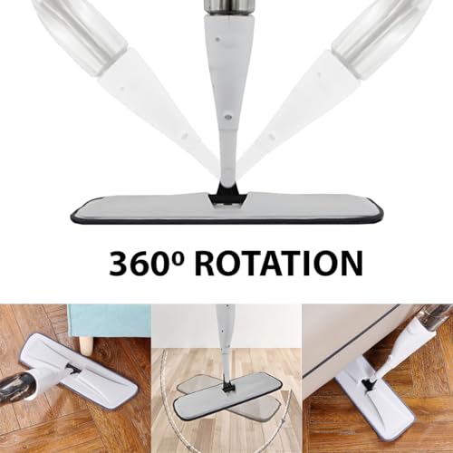 Heavy Duty Spray Mop for Floor Cleaning, Wet/Dry Use, Long Handle Flat Mop with Sprayer with Refillable Spray Bottle for Any Floor, Reusable Microfiber Pads