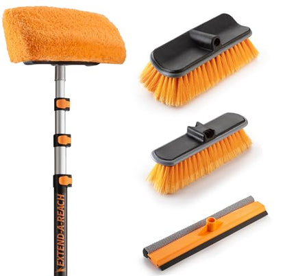 20 Foot Exterior House Cleaning Brush Set with 4-12 ft Extension Pole // Vinyl Siding Brushes with Telescopic Extendable Pole & Window Cleaning Squeegee Tool // the Ultimate Extension Scrub Brush Set - size: 12 feet