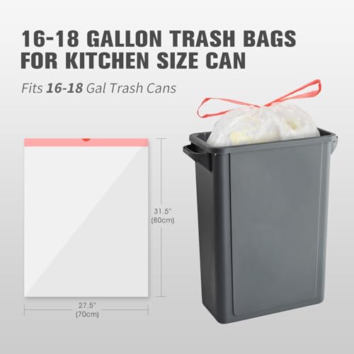 16 Gallon Trash Bags with Drawstring, Clear plastic bags, 105 Count | Tear Free, Fit 16-18 gal, Large Strong Trash Can Liners, Heavy Duty Compactor Bags, For Home Kitchen Office Lawn Commercial - style: 16-18 Gallon (105 Count, Clear)