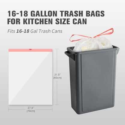 16 Gallon Trash Bags with Drawstring, Clear plastic bags, 105 Count | Tear Free, Fit 16-18 gal, Large Strong Trash Can Liners, Heavy Duty Compactor Bags, For Home Kitchen Office Lawn Commercial - style: 16-18 Gallon (105 Count, Clear)