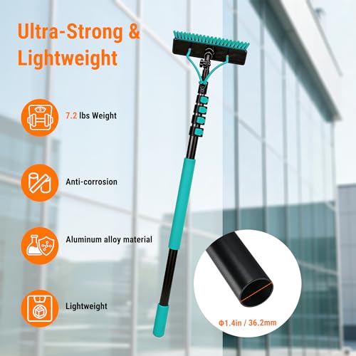 Water Fed Pole Kit, 20FT Solar Panel Cleaning Pole with Extendable Handle, 180° Rotatable Brush Head & 65.6FT Hose, Household & Outdoor Window Cleaner Tool for Caravan Solar Panel Deck - size: 20FT