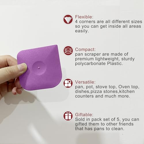Plastic Pan Dish Pot Food Kitchen Scraper Tool Set, 3 pcs Nylon Plastic Cast Iron Skillet Cleaner Scrubber Scrapper, Kitchen Scraper Non-Scratch (Purple) - color: Purple, size: 3-Pack