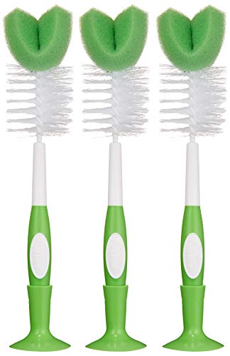 Amazon Brand - Mama Bear Baby Bottle Brush with Nipple Cleaner and Suction Cup Stand, White (Pack of 3) - size: 3 Count (Pack of 1)