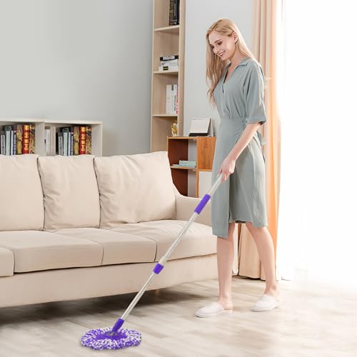 Spin Mop Replacement Handle 360 Degree Spin Mop Pole Handle Replacement Rotating Telescopic Stick for Mop Head, Ideal for Home and Household Cleaning - color: Purple, style: Stainless Steel Disc