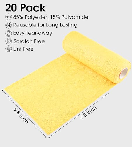 KitchLife Microfiber Cleaning Cloth Roll - Tear-Away Reusable Microfiber Paper Towels, Lint-Free, Washable, 20 Sheets for Kitchen, Car, Dishes, and Sensitive Surfaces (Yellow) - color: Yellow