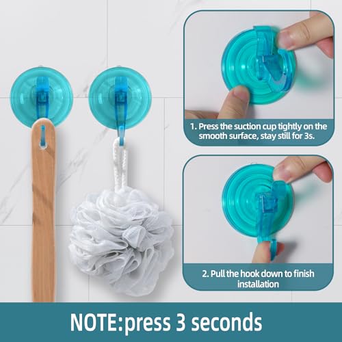 Antimbee 3 Pack Suction Cup Hooks, Clear Shower Suction Hanger, Removable Reusable Bathroom Suction Hooks for Window, Tile Wall, Glass Door-Up to 11 lbs on Smooth Surface (Transparent Cyan) - color: Transparent Cyan Blue