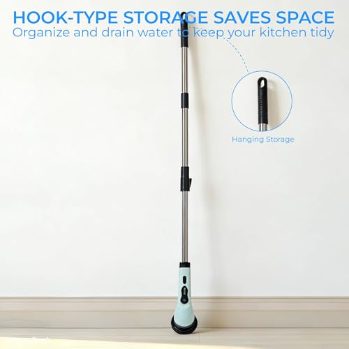 Electric Spin Scrubber for Bathroom, Cordless & Rechargeable with 6 Interchangeable Heads, Extendable Long Handle 48 in for Tile, Grout, Tub & Floor Cleaning