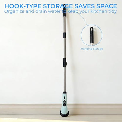 Electric Spin Scrubber for Bathroom, Cordless & Rechargeable with 6 Interchangeable Heads, Extendable Long Handle 48 in for Tile, Grout, Tub & Floor Cleaning