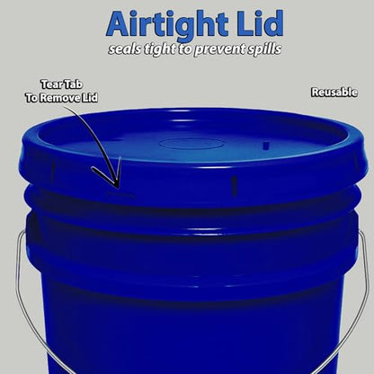 MKS Plastics 5-Gallon Bucket with Airtight Lid – Made in USA, Food Grade BPA Free Plastic, Heavy Duty Multi-Use, Metal Handle with Grip, Stackable Storage – Fina Blue, 1 Pack - color: Fina Blue, size: 1