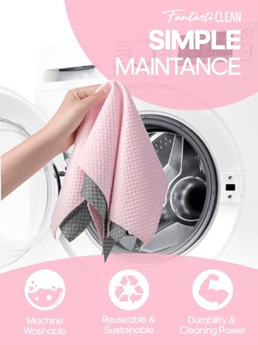 Fantasticlean Large Microfiber Cleaning Cloth Roll - 18'' by 12'', 36 Sheets, Thick, Super Absorbent and Reusable Rags, Daily Cleaning Supplies for Vehicle..(Pink) - size: 36 Pack-Pink