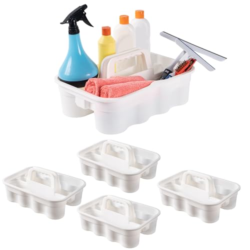 Matthew 5 Pack Large Plastic Tote Tool & Deluxe Supply Cleaning Caddy with Handle Portable Shower Basket Storage Caddy for Cleaning Products,Take-Out Drink,Bathrooms - White - color: White, size: Pack of 5