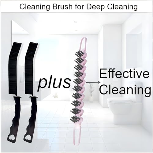 Crevice Cleaning Brush Hard Bristle Grout Brush Scrub Brush Toilet Brush Cleaning Tools Cleaning Supplies for Household Use Bathroom Kitchen 3 Pcs (Black&Pink) - color: Black&pink