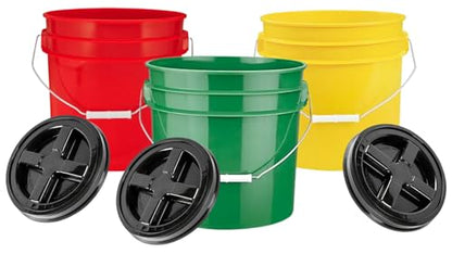 House Naturals 3.5 Gallon Food Grade Multi Color Bucket Pail with Screw On Lid (Pack of 3) BPA Free Made in USA containers