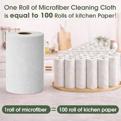 Microfiber Cleaning Cloth Roll - 100 Pack Tear Away Microfiber Paper Towels, Reusable, Washable, Scratch-Free, Kitchen Towels for Car, Home, Kitchen, Glass, Dishes (Light Grey) - color: Lightgrey