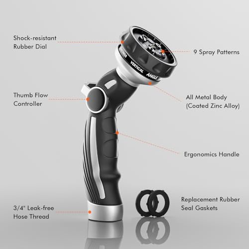 RESTMO Heavy Duty Hose Nozzle, Metal Garden Water Hose Sprayer, Thumb Control, On Off Valve, High Pressure Nozzle Sprayer for Watering Plants, Car and Pet Washing