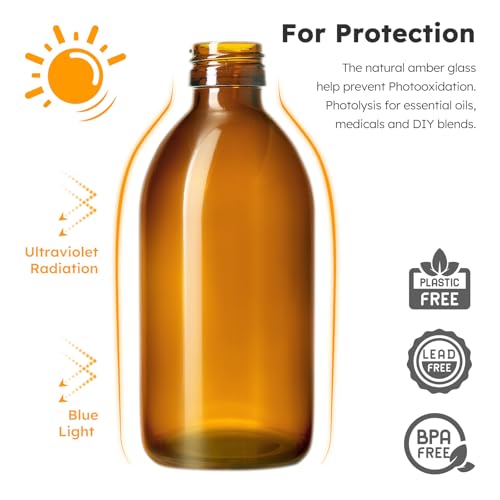 Tecohouse Glass Spray Bottles 8oz, Amber Hair Spray Bottles, 2 Pack Empty Refillable Sprayer Container with Labels, Funnel, Lids, Graduated Pipettes - Handheld Size - color: Amber