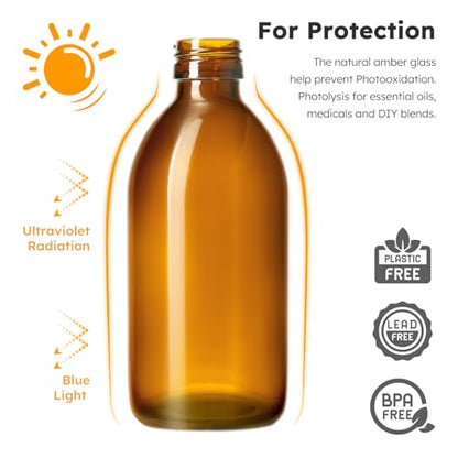 Tecohouse Glass Spray Bottles 8oz, Amber Hair Spray Bottles, 2 Pack Empty Refillable Sprayer Container with Labels, Funnel, Lids, Graduated Pipettes - Handheld Size - color: Amber