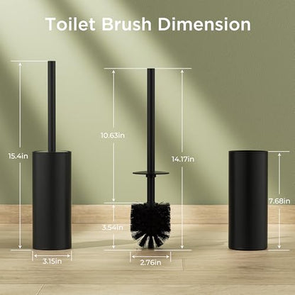 Toilet Brush and Holder Set, Toilet Bowl Brush with Heavy Duty 304 Stainless Steel Base and Extra Long Handle, Toilet Bowl Cleaners Brush for Bathroom (Matte Black) - color: Matte Black