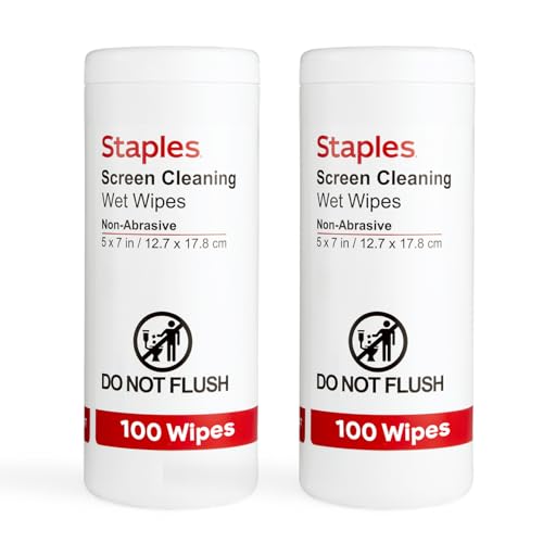 Staples Screen Cleaning Wipes – 100 per Tub, Safe for Monitors, Laptops & Electronics, 2‑Pack - size: 2 Pack
