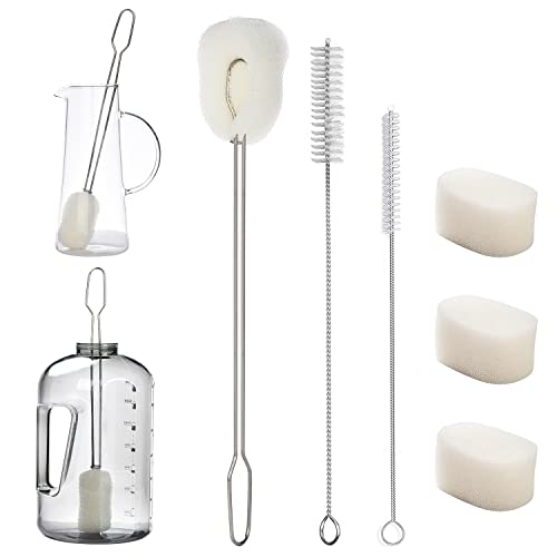 ALINK 14.5" Extra Long Sponge Bottle Brush Cleaner Set, 6-Pack Cleaning Brush for 1/ Half Gallon Water Bottle, 128 oz 64oz 30oz Tumbler, Thermos, Jug, Teapot, Glass Pitcher