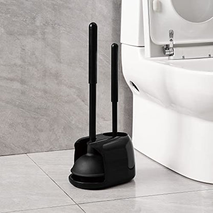Eyliden Toilet Plunger and Brush Set, 2-in-1 Compact Holder | Unclogs Toilets, Deep Cleans Bowls, Nylon Bristles, Rubber Cup, Durable Plastic Caddy, Space-Saver, Bathroom Cleaning Tools - color: Black