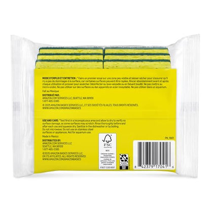 Amazon Basics Heavy Duty Dual-Sided Scrub Sponges, Reusable, 4.4 x 2.7 x 0.8 in, Yellow/Green, (Pack of 12) - size: 12-Pack, style: Heavy Duty