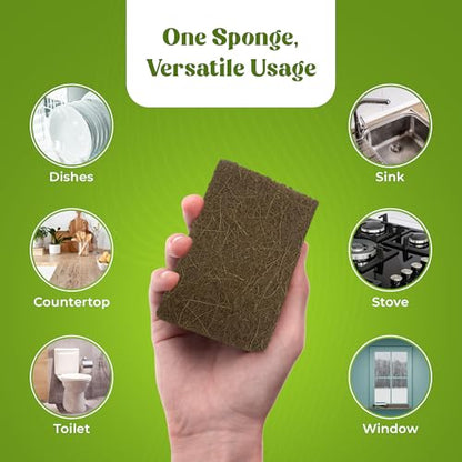 12 Pack Natural Kitchen Sponges - Biodegradable, Compostable, Sustainable Wood Cellulose & Coconut Fiber Sponge for Dishes, Quick Drying & Non Scratch Plant Based Eco Friendly Scrubber for Dishwashing